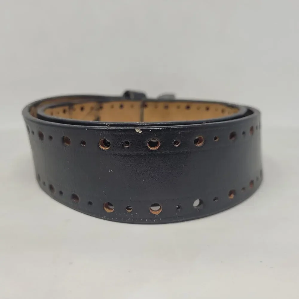 Black Leather Belt Mens 34 Perforated Industrial Utilitarian Edgy Punk Goth Wide
